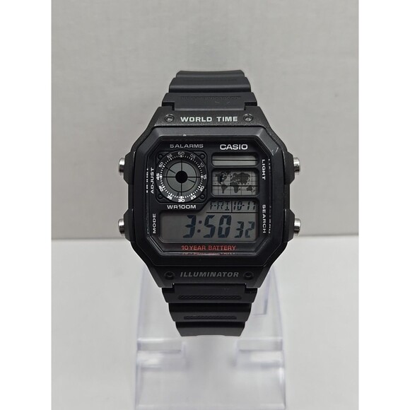 Casio Royale AE1200WH World Time Digital Quartz Watch New Battery 100M Black - Picture 1 of 11